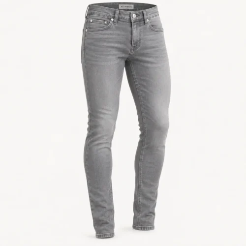 Attirings Men’s Skinny Fit Grey Jeans in pale smoke grey, three-quarter view