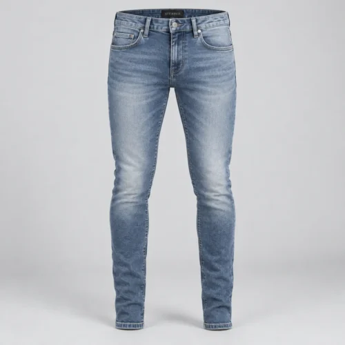 Attirings Men’s Skinny Fit Stone Blue Jeans, front view