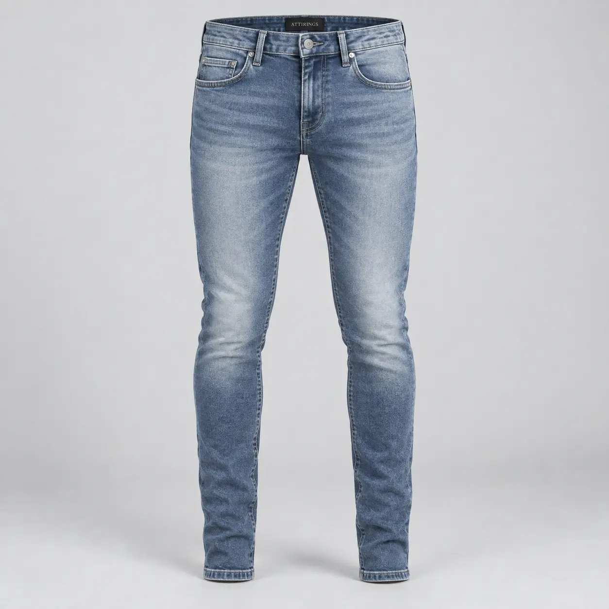Attirings Men’s Skinny Fit Stone Blue Jeans, front view