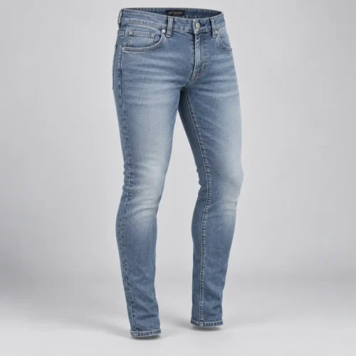 Attirings Men’s Skinny Fit Stone Blue Jeans, three-quarter view