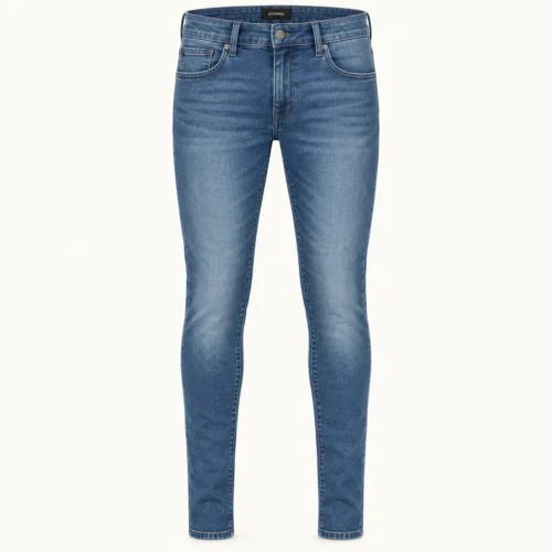 Men's Skinny Fit Stretch Jeans in ocean blue by Attirings, front view
