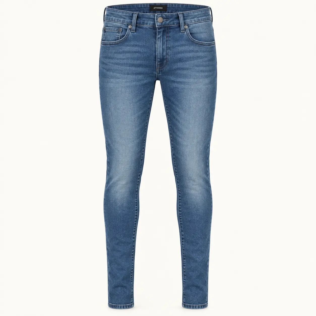 Men's Skinny Fit Stretch Jeans in ocean blue by Attirings, front view