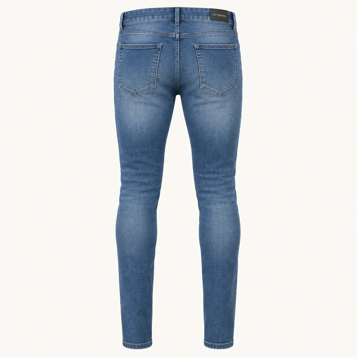 Men's Skinny Fit Stretch Jeans in ocean blue by Attirings, rear view