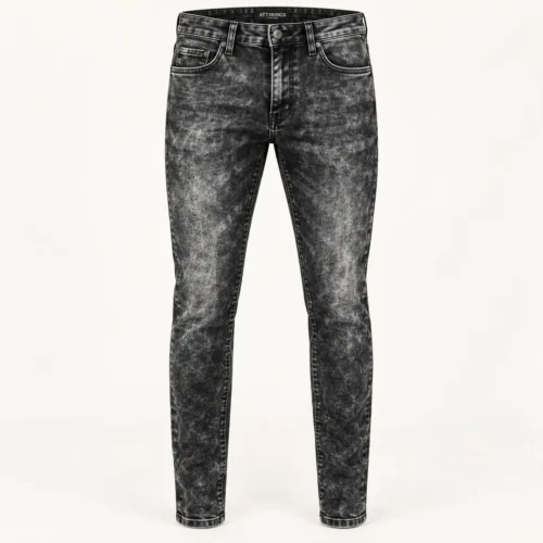 Men's Slim Fit Acid Wash Jeans in charcoal black by Attirings, front view