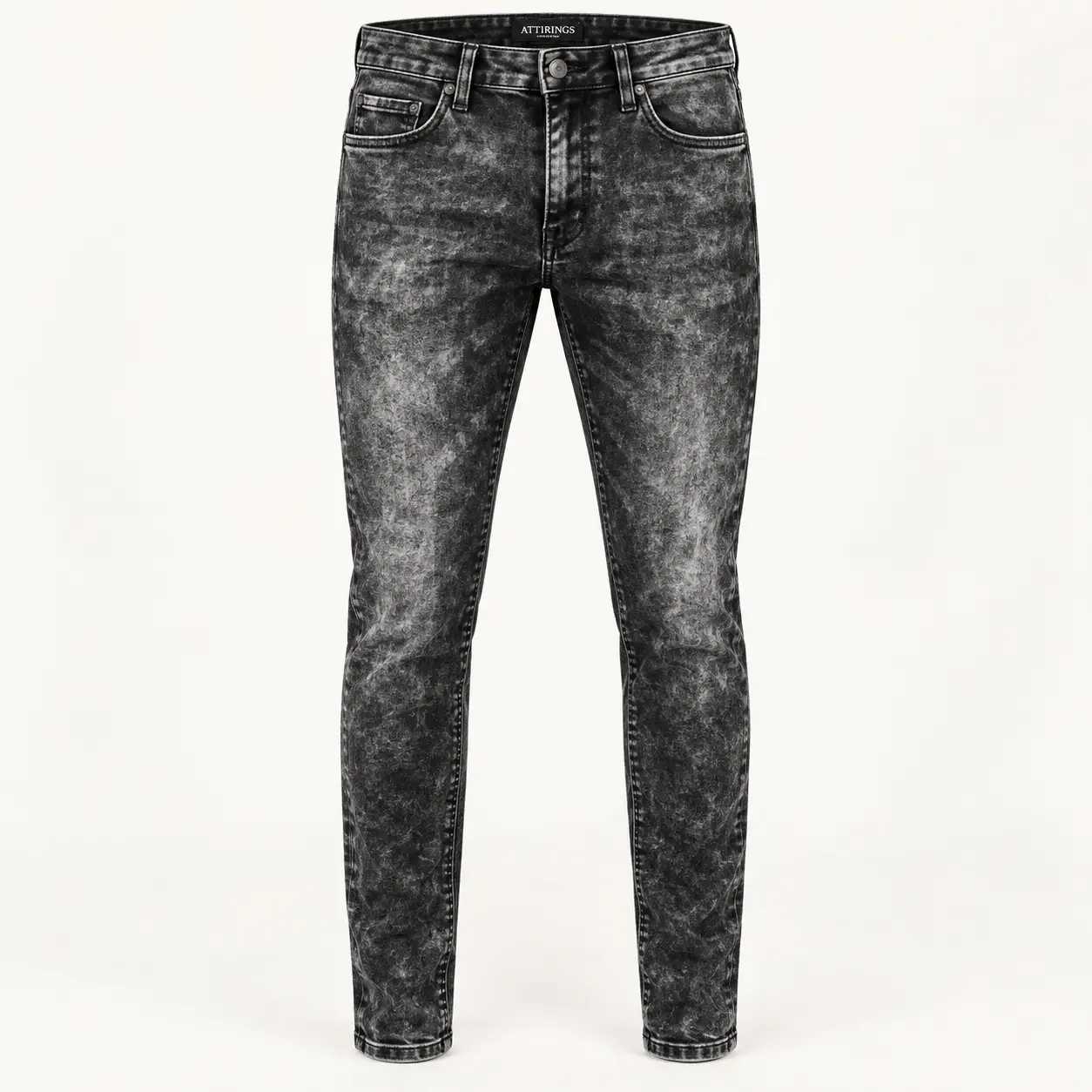 Men's Slim Fit Acid Wash Jeans in charcoal black by Attirings, front view