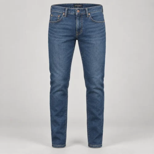 Attirings Men’s Slim Fit Cotton Denim Jeans in medium indigo, front view