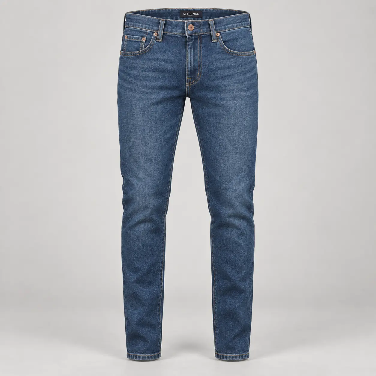 Attirings Men’s Slim Fit Cotton Denim Jeans in medium indigo, front view