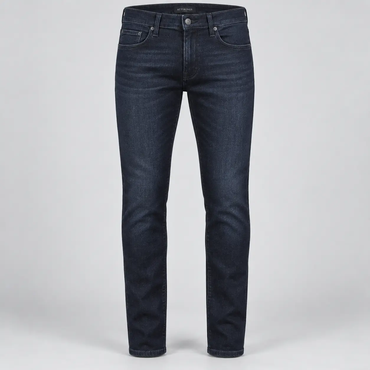 Attirings Men’s Slim Fit Dark Wash Jeans in blue-black indigo, front view