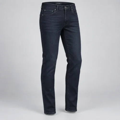 Attirings Men’s Slim Fit Dark Wash Jeans in blue-black indigo, three-quarter view