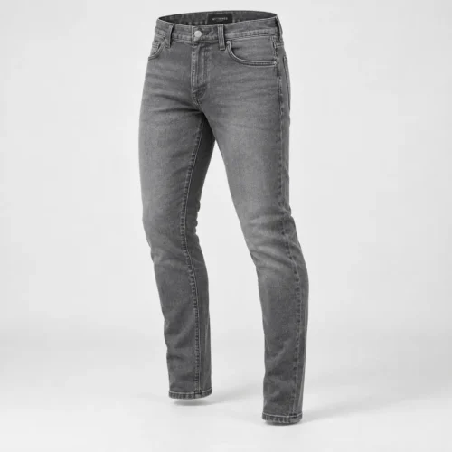 Attirings Men’s Slim Fit Grey Denim Jeans in graphite grey, three-quarter view