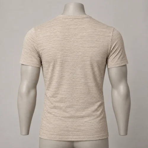 Attirings men's slim fit oatmeal heather Henley T-shirt back view
