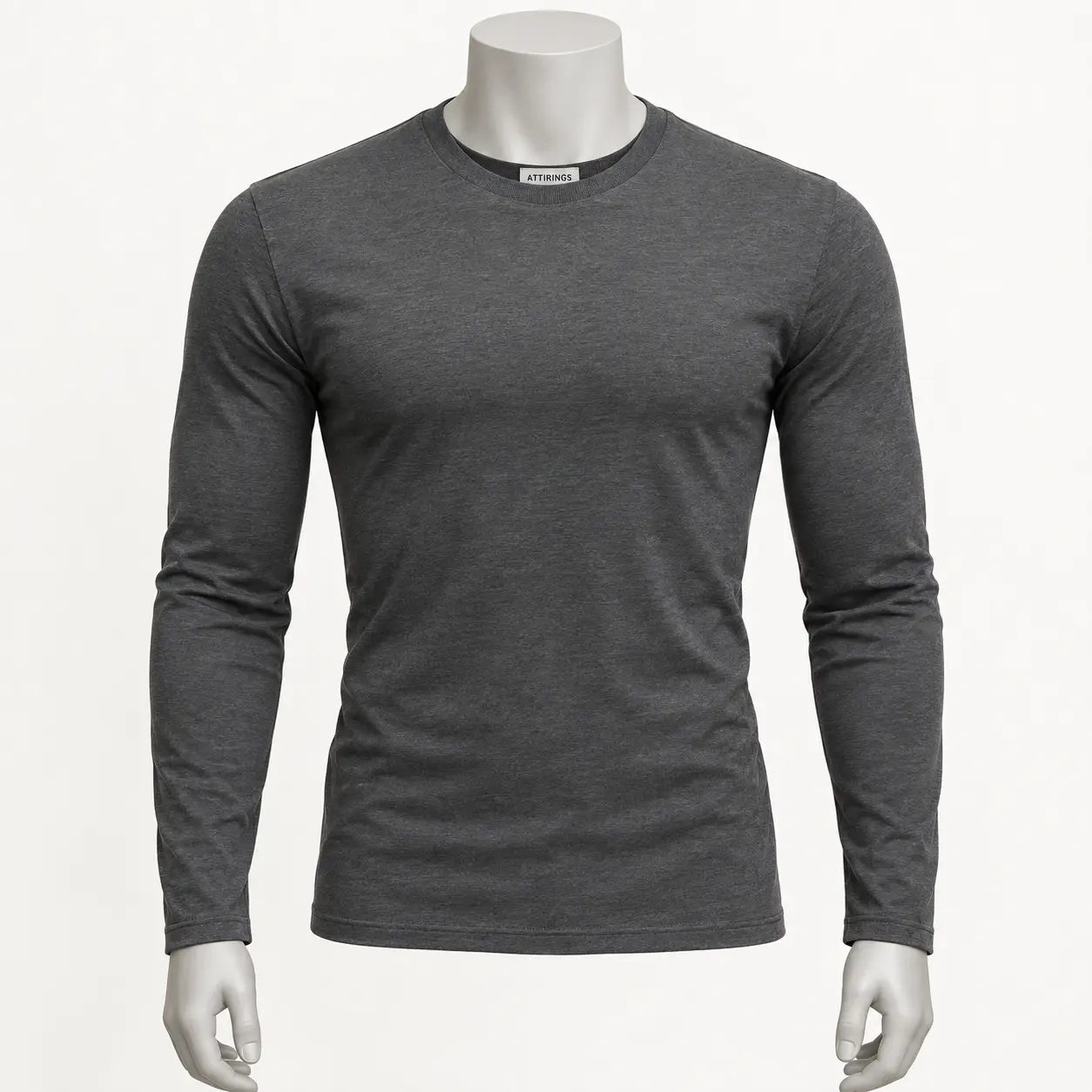 Men's Slim Fit Long Sleeve T-Shirt in charcoal grey by Attirings, front view
