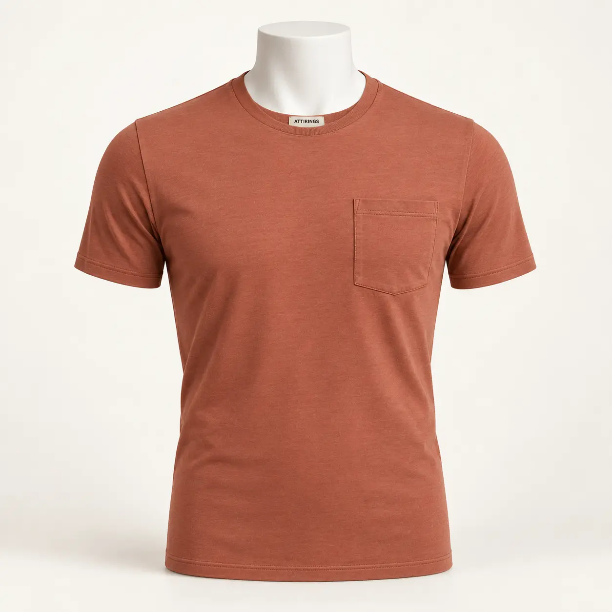 Men's Slim Fit Pocket T-Shirt in muted clay terracotta by Attirings, front view