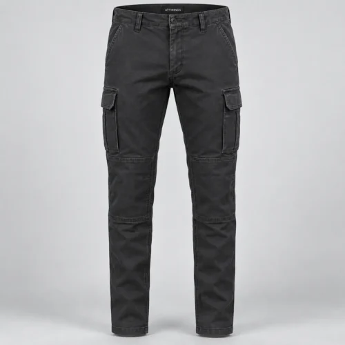 Men's Slim Fit Reinforced Knee Cargo Pants in graphite black front view by Attirings