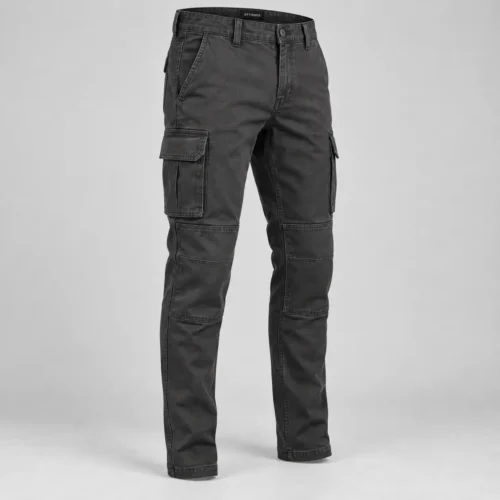 Men's Slim Fit Reinforced Knee Cargo Pants in graphite black three-quarter view by Attirings