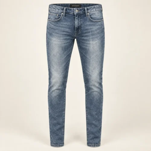 Men's Slim Fit Stone Wash Jeans in blue grey by Attirings, front view