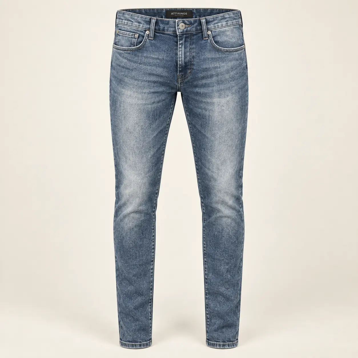 Men's Slim Fit Stone Wash Jeans in blue grey by Attirings, front view