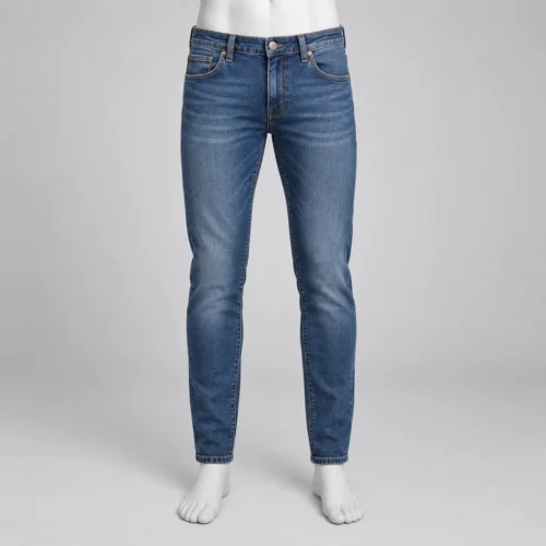 Men's Slim Fit Stretch Denim Jeans in medium indigo by Attirings, front view