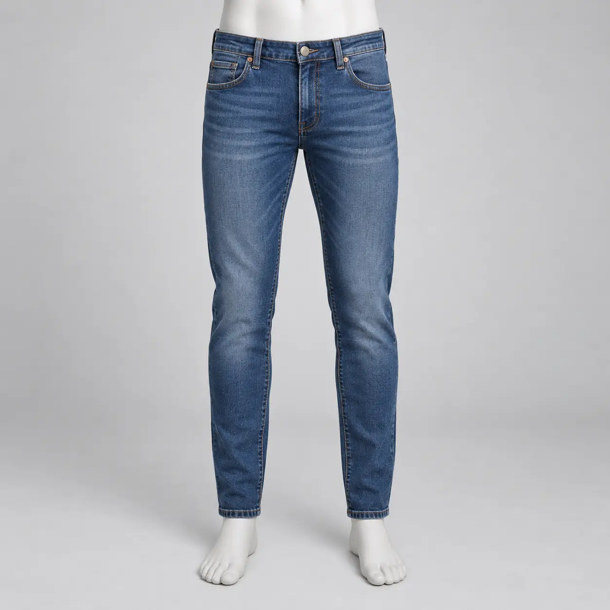 Men's Slim Fit Stretch Denim Jeans in medium indigo by Attirings, front view