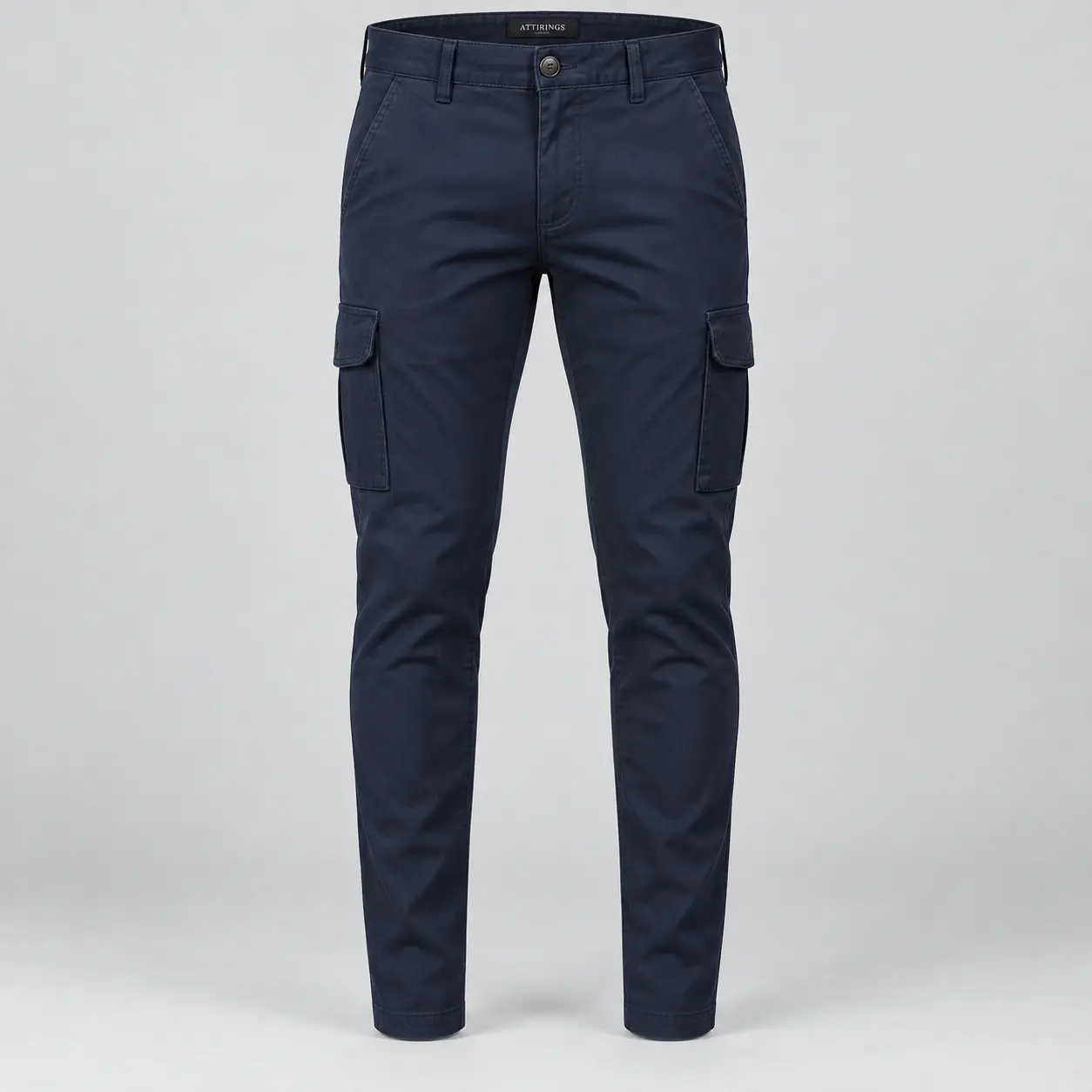 Men's Slim Fit Tapered Leg Cargo Pants in deep navy front view by Attirings
