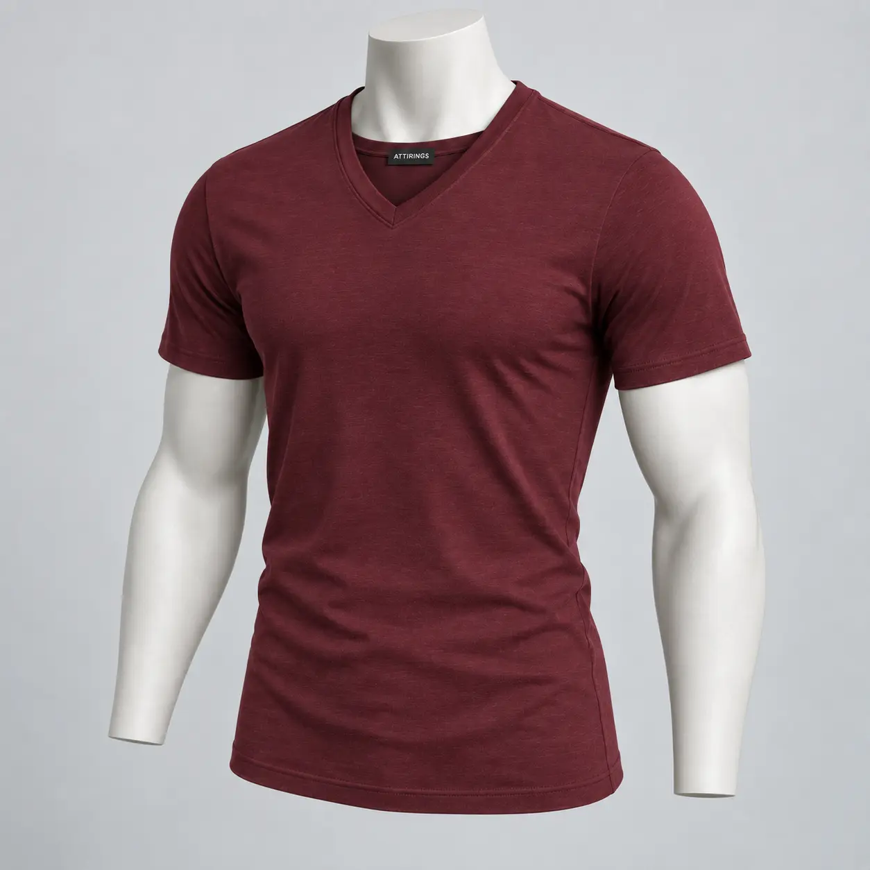 Attirings men's slim fit muted burgundy V-neck T-shirt three-quarter view