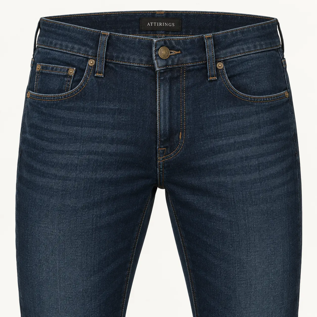 Men's Slim Tapered Denim Jeans in petrol indigo by Attirings, waistband and pocket detail