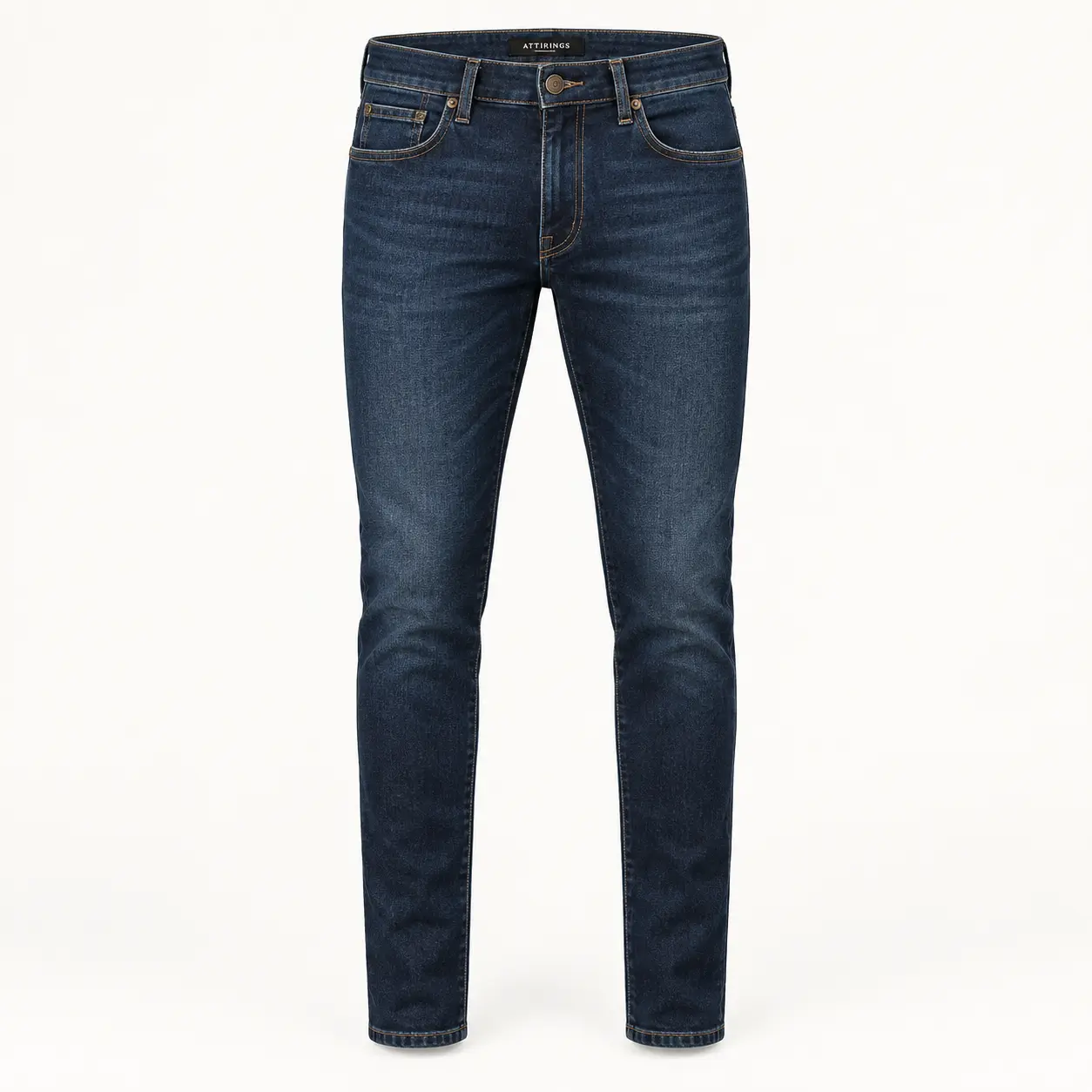 Men's Slim Tapered Denim Jeans in petrol indigo by Attirings, front view