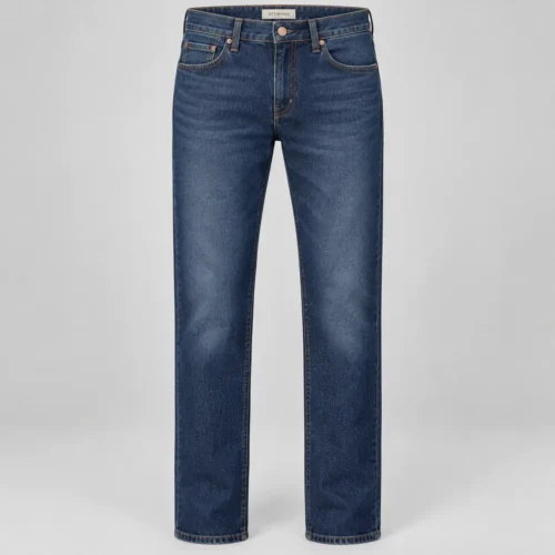 Attirings Men’s Straight Fit Indigo Denim Jeans in medium indigo, front view