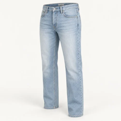 Attirings Men’s Straight Fit Light Wash Jeans in icy blue, three-quarter view