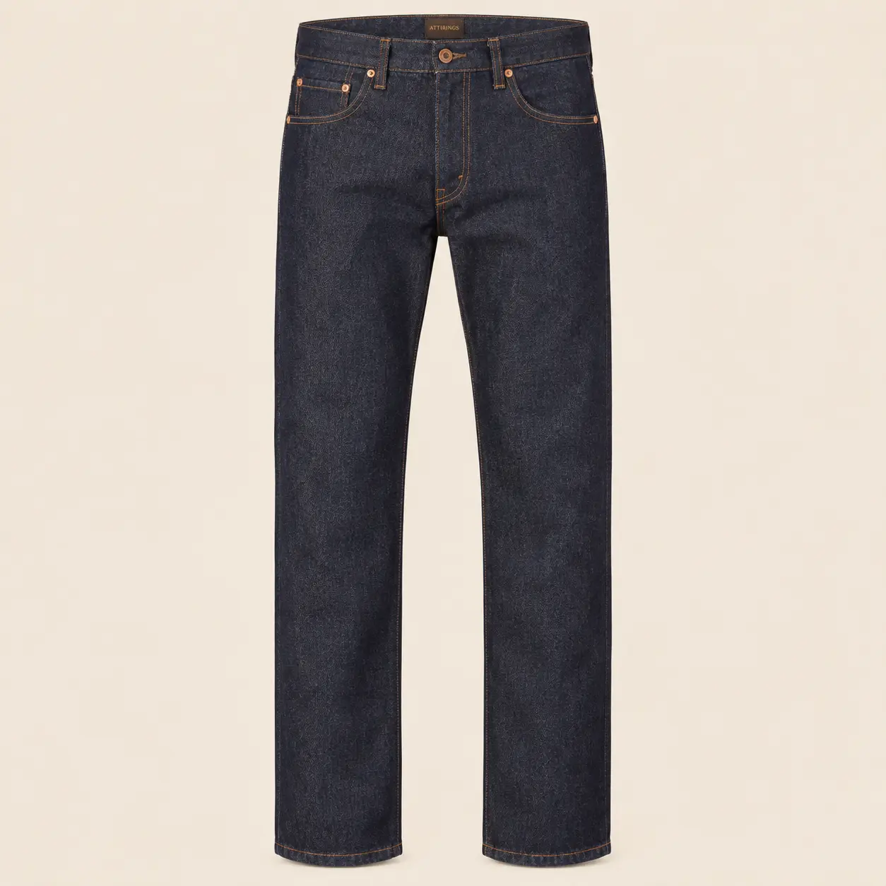 Men's Straight Fit Raw Denim Jeans in midnight indigo by Attirings, front view