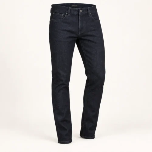 Attirings Men’s Tapered Fit Dark Denim Jeans in midnight indigo, three-quarter view