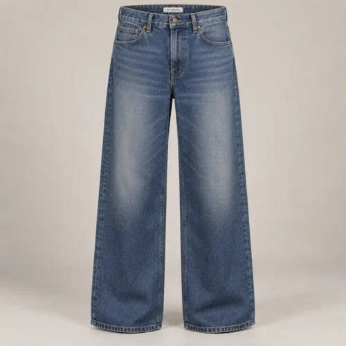 Attirings Men’s Wide Leg Denim Jeans in dusty indigo, front view