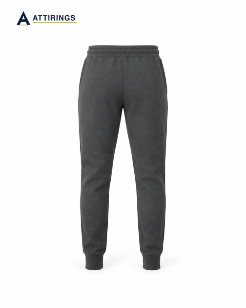 Men's Slim Fit Elastic Cuff Joggers in charcoal grey, Back view, Attirings catalog image