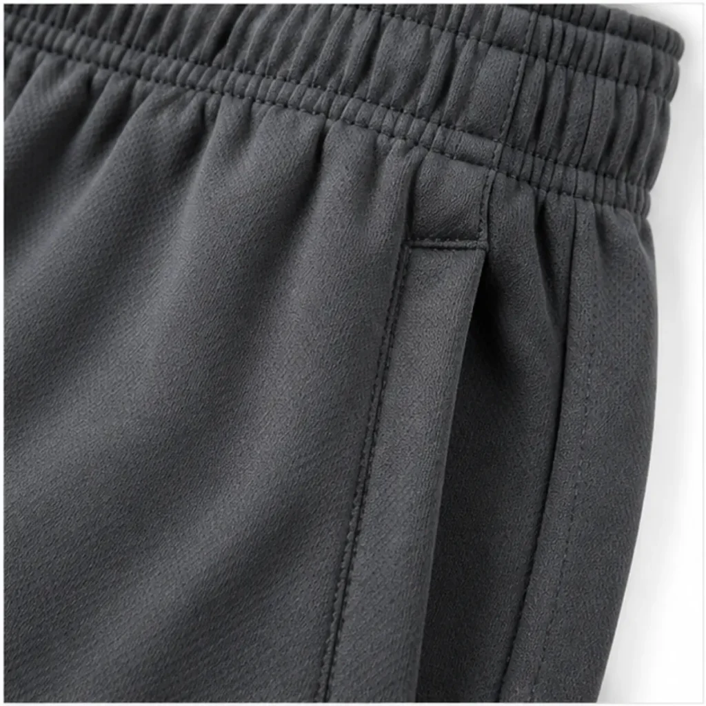 Detail view of sports shorts construction