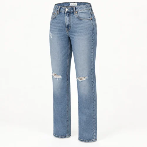 Attirings women's regular fit distressed jeans in stone blue - three-quarter view