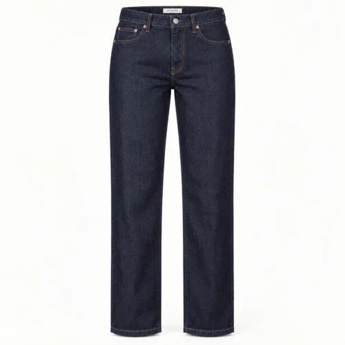 Attirings women's regular fit raw denim jeans in deep indigo - front view
