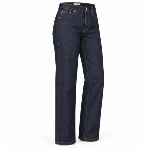Attirings women's regular fit raw denim jeans in deep indigo - three-quarter view