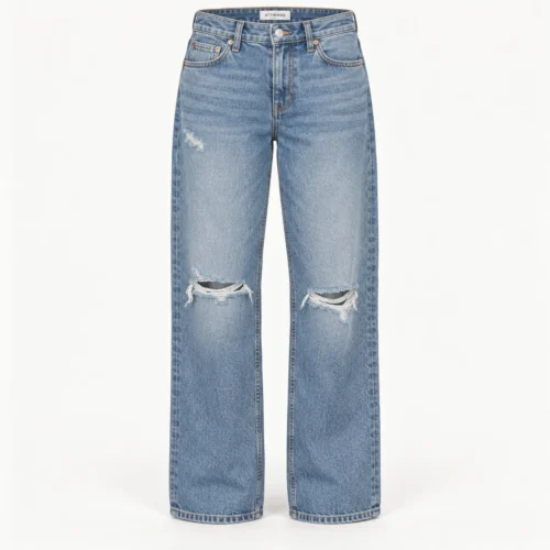 Attirings women's relaxed fit distressed jeans in stone blue - front view