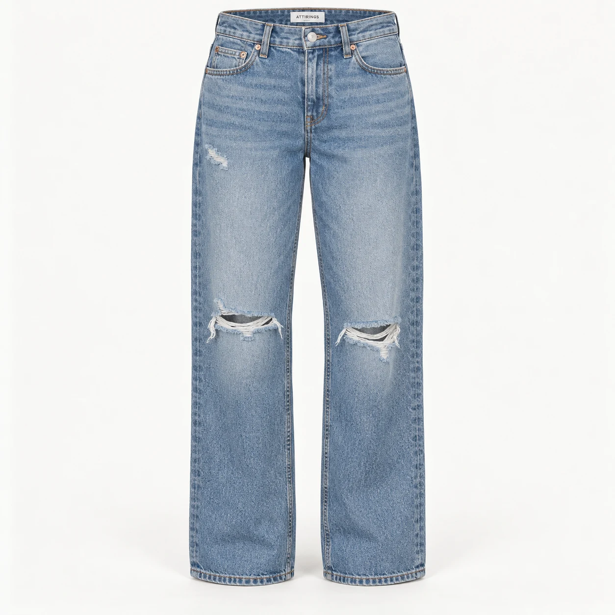 Attirings women's relaxed fit distressed jeans in stone blue - front view