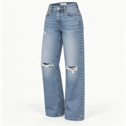 Attirings women's relaxed fit distressed jeans in stone blue - three-quarter view