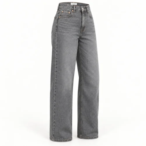 Attirings women's relaxed fit high-rise jeans in grey - three-quarter view