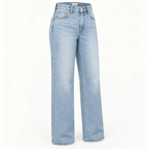Attirings women's relaxed fit light wash jeans in light blue - three-quarter view