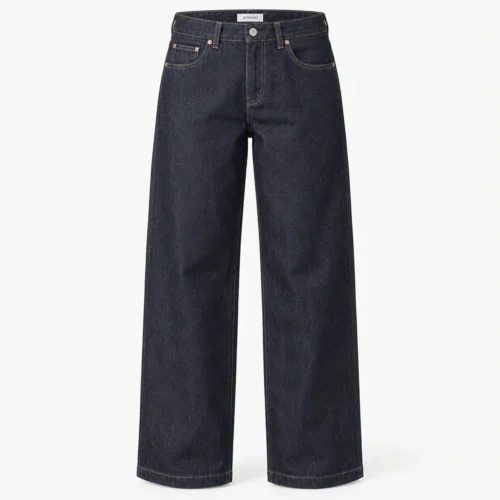 Attirings women's relaxed fit raw denim jeans in deep indigo - front view