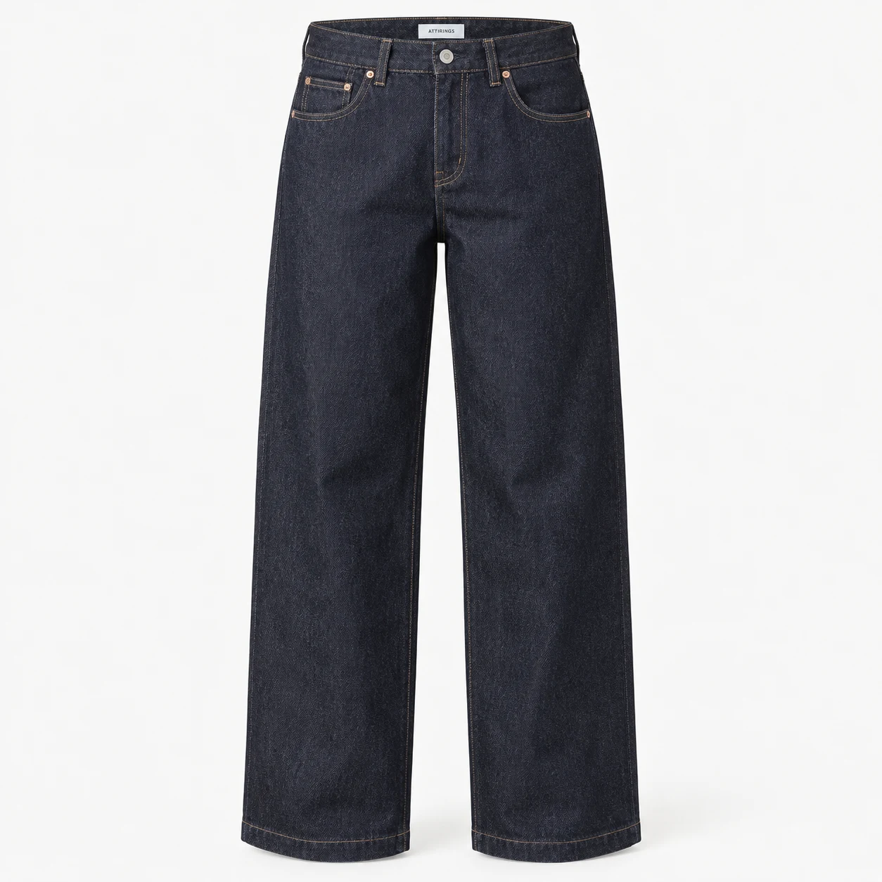 Attirings women's relaxed fit raw denim jeans in deep indigo - front view