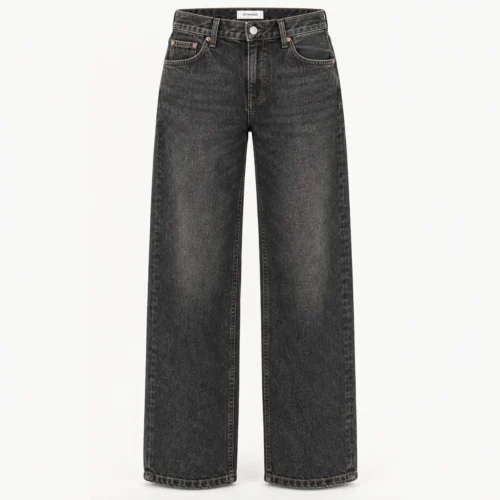 Attirings women's relaxed fit stone wash jeans in charcoal black - front view