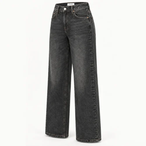 Attirings women's relaxed fit stone wash jeans in charcoal black - three-quarter view