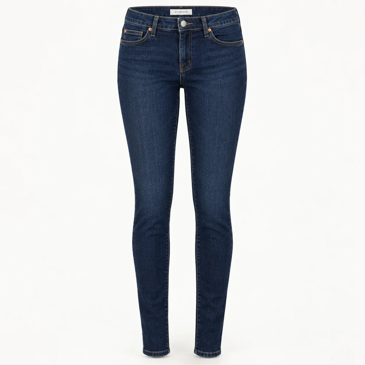 Attirings Womens Skinny Fit Dark Wash Jeans in dark indigo blue - front view