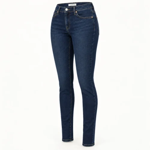 Attirings Womens Skinny Fit Dark Wash Jeans in dark indigo blue - three-quarter view