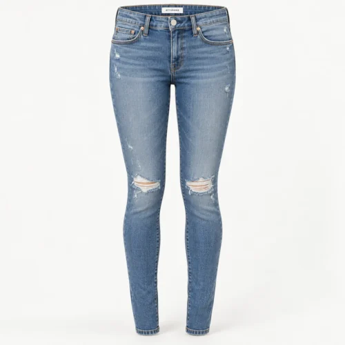 Attirings Womens Skinny Fit Distressed Jeans in stone blue - front view