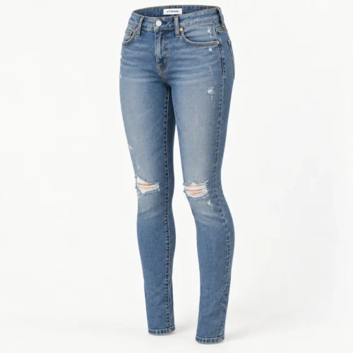 Attirings Womens Skinny Fit Distressed Jeans in stone blue - three-quarter view